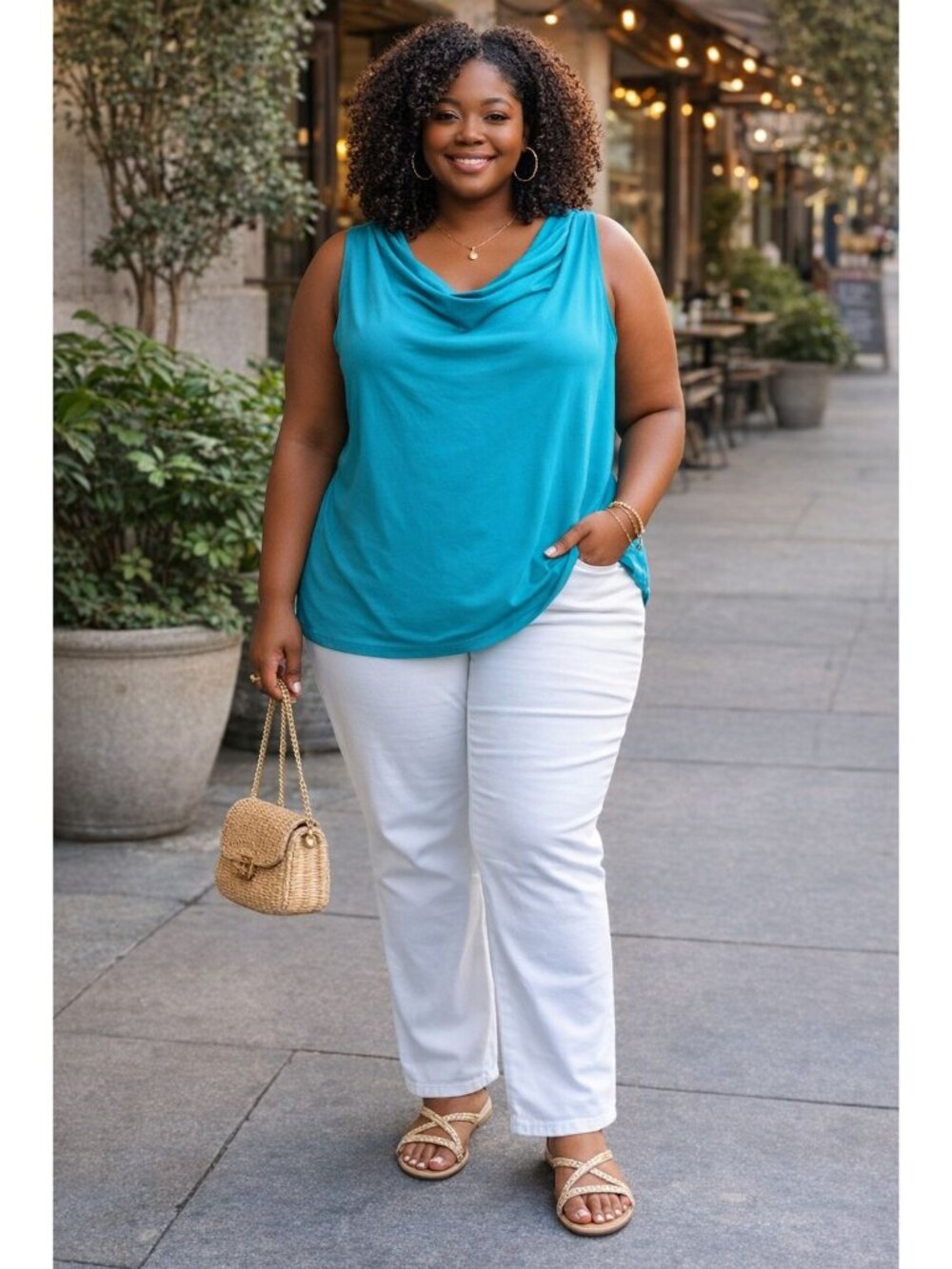 New Directions Size 2X Top Cowl Neck Sleeveless Blouse Turquoise - Picture 7 of 7